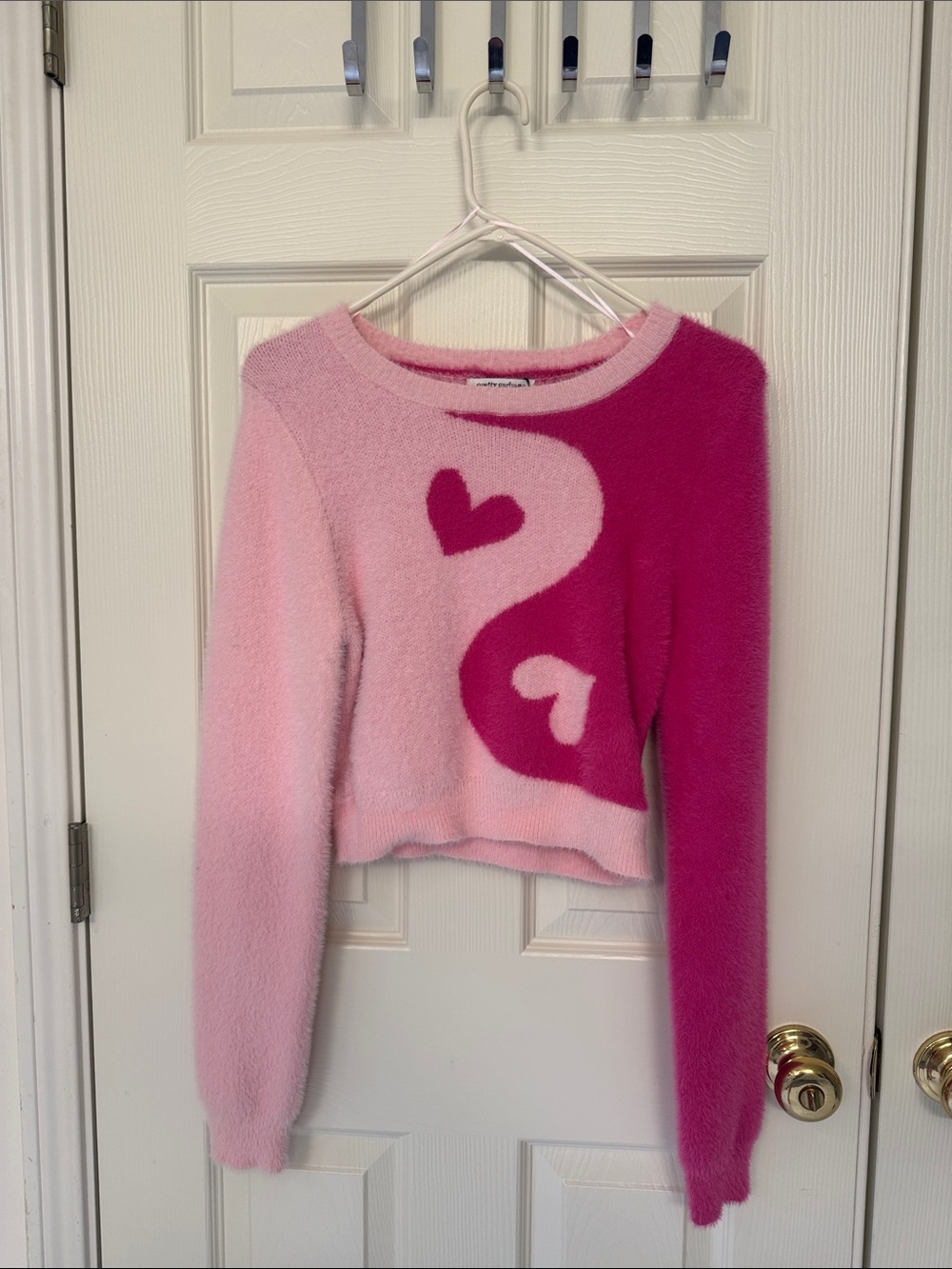Pink Heart Yin Yang Crewneck Crop Sweater